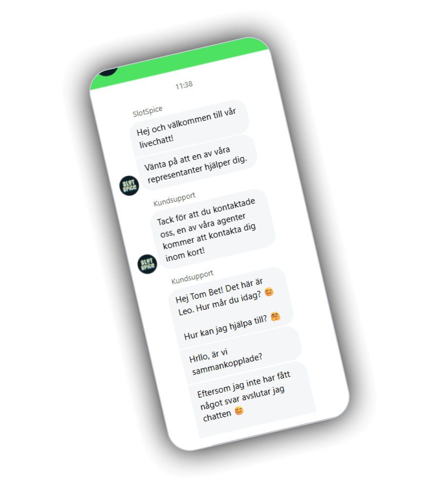 SlotSpice supportsida med kontaktalternativ